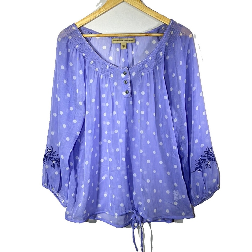 Nine West Vintage America Jeans Collection Purple Sheer Boho Peasant Top L